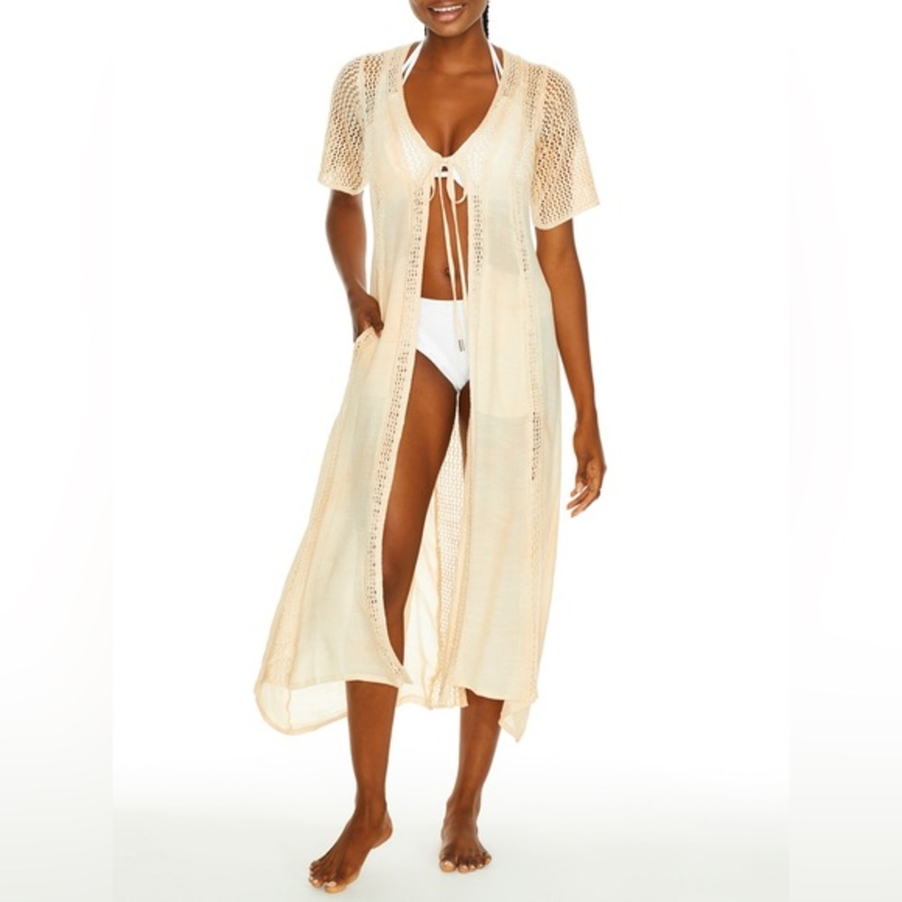NWT$80🔥 ELAN INTERNATIONAL Crochet Detail Long Kimono swimsuit coverup Size M - Picture 3 of 14